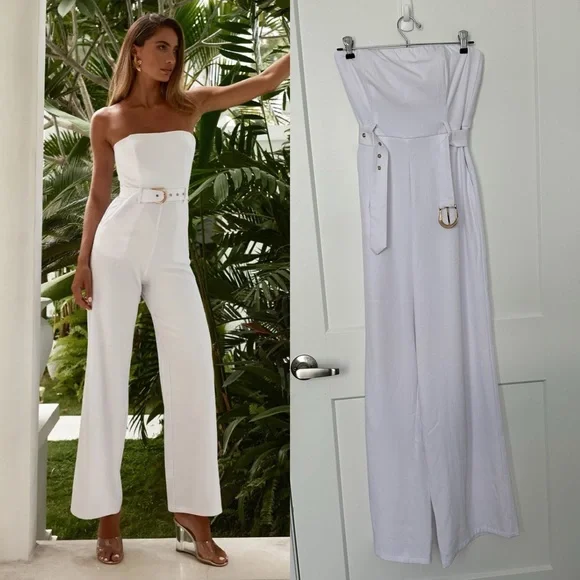 NWT Runaway the Label White Loxana Jumpsuit with Gold Belt - Size XS - Picture 1 of 14